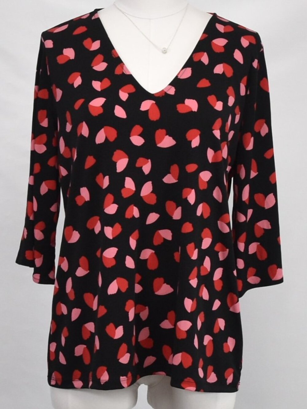 NWT Michael Kors Black Red Pink Petal Heart V-Neck Blouse Top Size Large